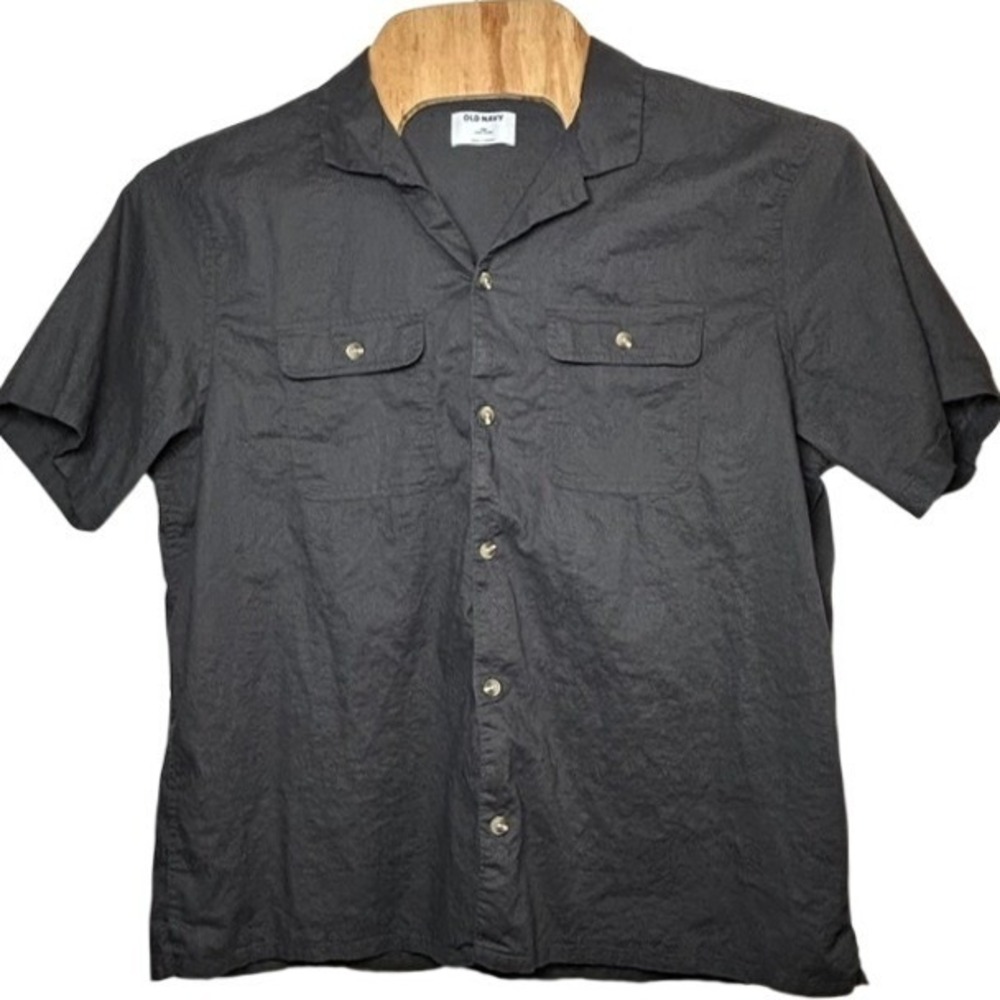 Old Navy Men's Charcoal Gray Linen Blend Button Up Short Sleeve Shirt XXL
